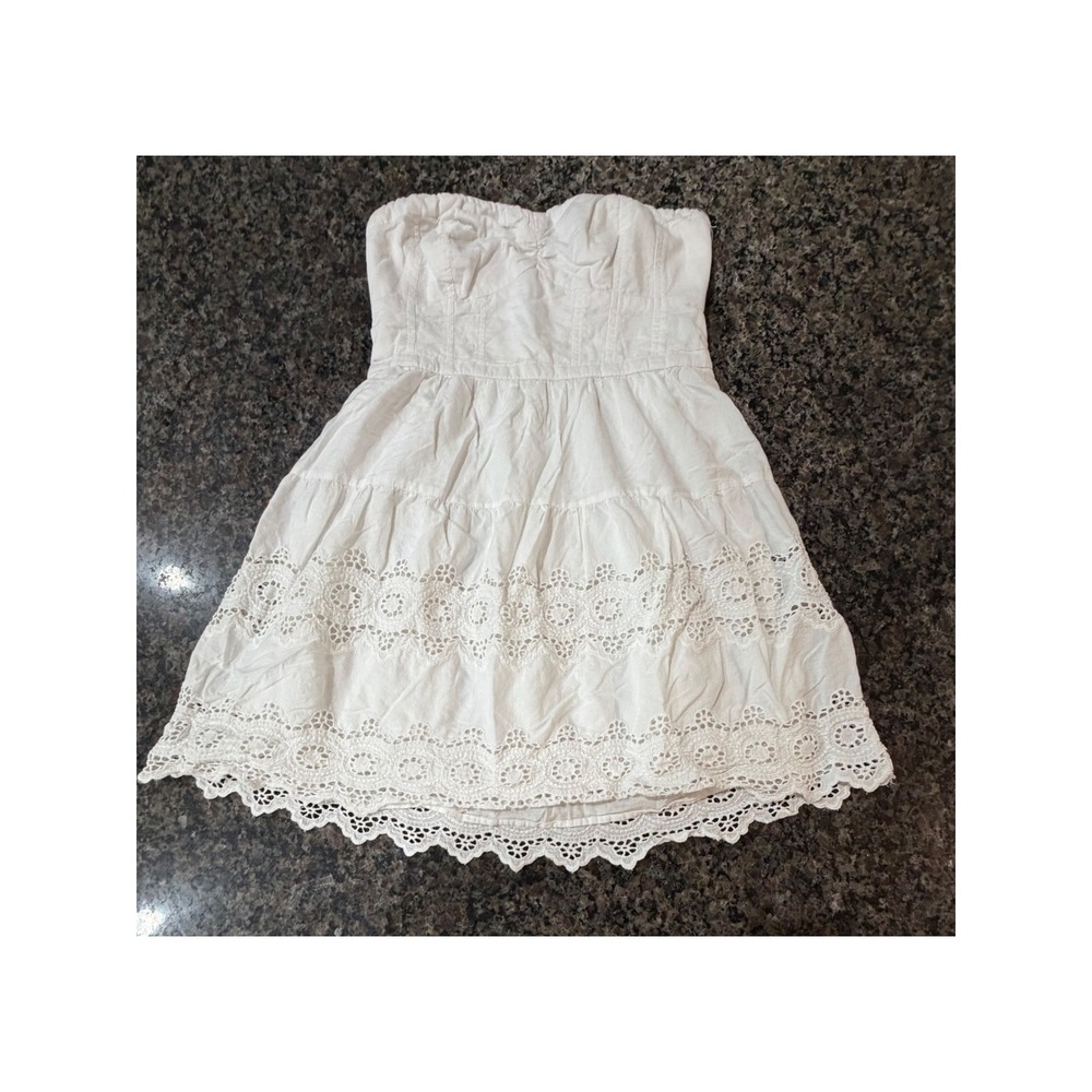American Eagle White Cotton Eyelet Lace Strapless Boho Mini Dress Size 4